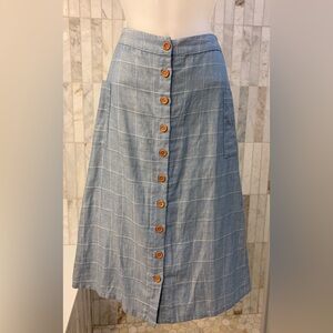 Ellison Blue Check Button Front Midi Skirt